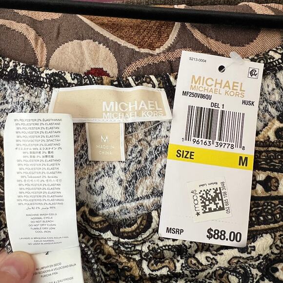 Michael Michael Kors (M) Paisley Print V-Neck Rouched Chest Puff Sleeve Blouse - Picture 7 of 12